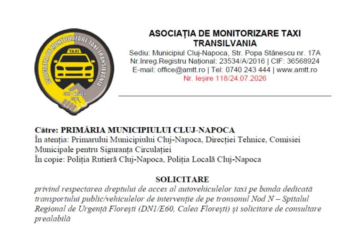 Cluj – Florești: bandă dedicată și acces taxi